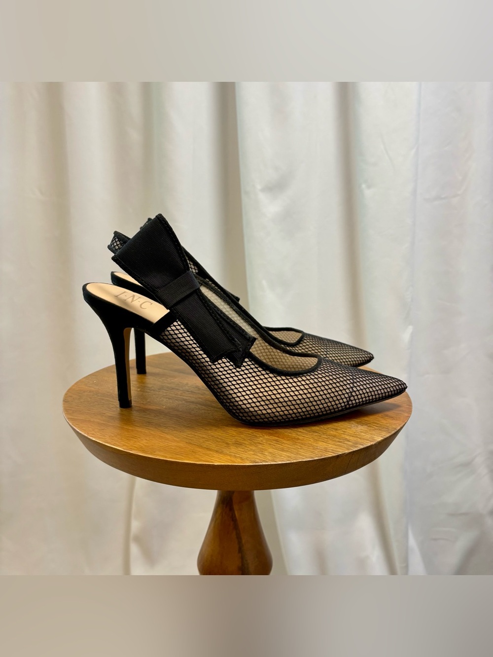 INC International Concepts Coletta Black Mesh Bow Slingback Pumps - Size 9M